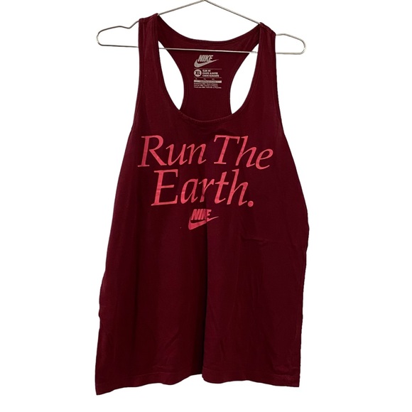 Nike Tops - Nike Run The Earth Burgundy & Pink Slim Fit Graphic Tank Top